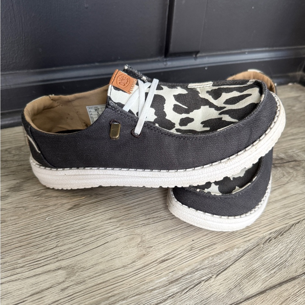 Hey Dude Women's Black and White Slip-On Shoes